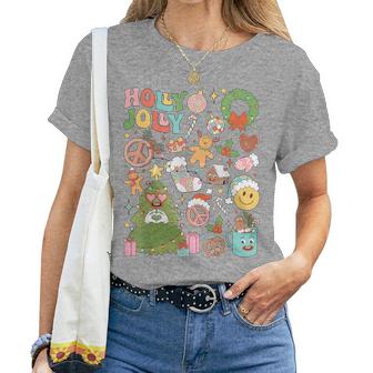 Retro Groovy Holly Xmas Jolly Vibes Christmas 2023 Women Women T-shirt | Mazezy