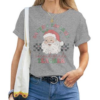 Retro Santa's Favorite Second Grade Teacher Christmas Women Women T-shirt - Thegiftio UK