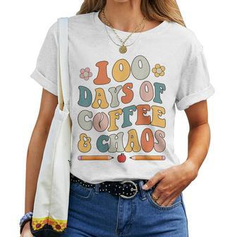 100 Days Of Coffee And Chaos Retro Cute 100Th Day Of School Women T-shirt | Mazezy