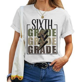 6Th Sixth Grade Camo Lightning Bolt Back To School Teacher Women T-shirt - Seseable