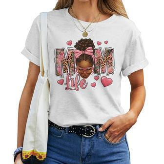 Afro Messy Bun Mom Life Pink Roses Black Mom Mother's Day Women T-shirt - Monsterry CA