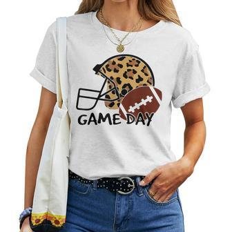 American Football Game Day Leopard Helmet For Girl Women T-shirt - Monsterry DE