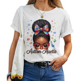 Autie Aunt Life Afro Black Autism Awareness Messy Bun Women T-shirt | Mazezy CA