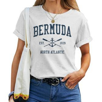 Bermuda Vintage Navy Crossed Oars & Boat Anchor Women T-shirt - Monsterry