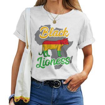 Black Lioness Pan African Flag Proud Black Melanin Queen Women T-shirt - Monsterry