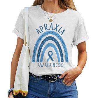 Blue Apraxia Rainbow Ribbon Awareness Women T-shirt - Monsterry