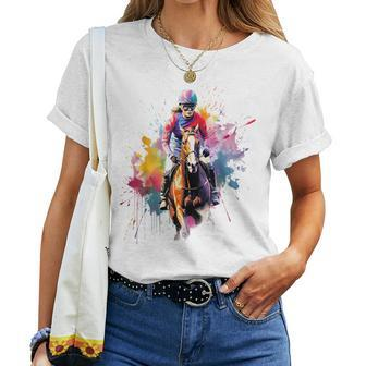 Colorful Jockey Girl On Horse Racing Women T-shirt | Mazezy