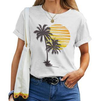 Cool Summer Vacation Sunset Beach Palm Tree Women T-shirt | Mazezy CA