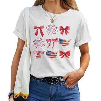 Coquette Bow 4Th Of July Usa American Patriotic Girl Women T-shirt - Monsterry