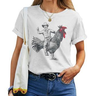 Cowboy Riding Chicken Women T-shirt - Monsterry CA