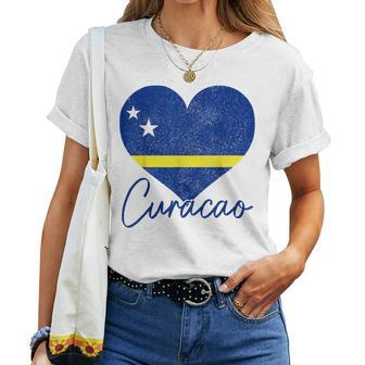 Curacao Flag Heart Caribbean Pride Women Women T-shirt - Monsterry UK