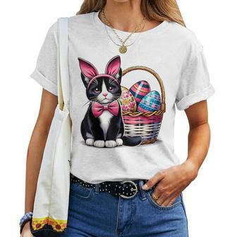 Cute Cat Kitty Easter Day Bunny Eggs Cat Lover Girls Women T-shirt - Seseable