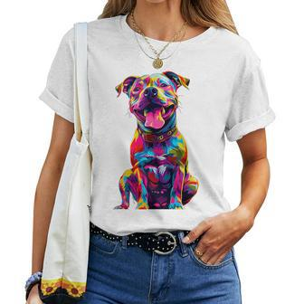 Cute Rainbow Pitbull Mom Dog Lover Pit Bull Owner Women's Women T-shirt - Seseable