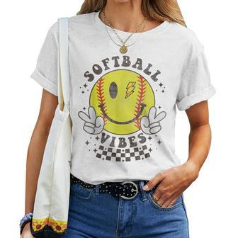 Cute Smile Face Softball Vibes Boys Girls Softball Lovers Women T-shirt | Mazezy AU