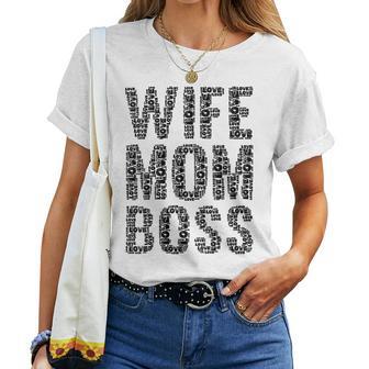 Damen Spüche Damen Wife Mom Boss Muttertag Geschenk Mama Mutter Mit-Ausschnitt T-shirt Frauen - Geschenkecke