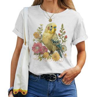 Damen Wellensittich Sittichogel Mama Papageiintage Blume Mit-Ausschnitt T-shirt Frauen - Geschenkecke