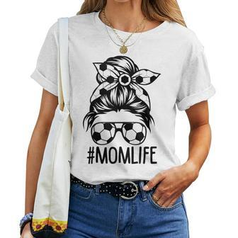 Dy Mom Life Soccer Lover Messy Bun Women T-shirt - Monsterry UK