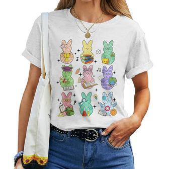 Easter Teacher Bunny Happy Easter Egg Retro Teacher Women Women T-shirt - Seseable