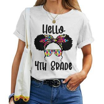 Epmd Messy Bun Hello 4Th Grade Student First Day Of School Women T-shirt - Monsterry