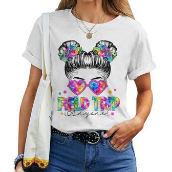 Field Trip Anyone Field Day Student Teacher Messy Bun Girl Women T-shirt - Monsterry