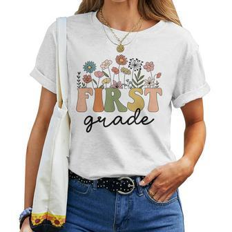 First Grade Teacher Wildflower Back To School Floral Outfits Women T-shirt - Seseable