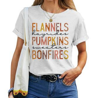 Flannels Hayriders Bonfires Pumpkins Leopard Fall Vibes Women T-shirt - Monsterry AU