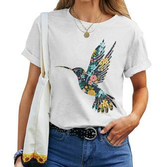 Floral Hummingbird Silhouette Girls Graphic Women T-shirt - Thegiftio UK