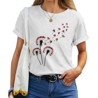 Flower Dandelion Ladybugs For Ladybug Lover Ladybug Women T-shirt - Seseable