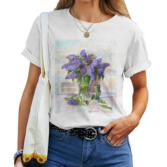 Flowers Lilac Floral Bouquet Essence Of Life Colored Vintage Women T-shirt - Monsterry CA