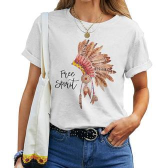 Free Spirit Native American Headdress Feathers Boho Ethnic Women T-shirt - Monsterry DE