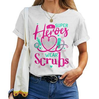 Super Heroes Wear Scrubs Valentine's Day Nursing Nurse Women T-shirt - Thegiftio UK