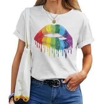 Gay Pride Equality Of Rainbow Drip Lip Biting Of Lgbt Women T-shirt - Monsterry