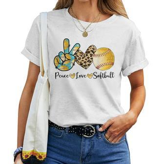 Girls Peace Love Softball Catcher Pitcher Cute Youth Women Women T-shirt - Seseable