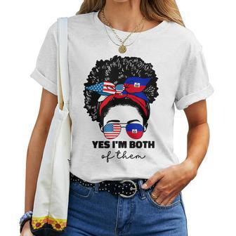 Half Haitian And American America Haiti Usa Flag Girl Afro Women T-shirt - Monsterry