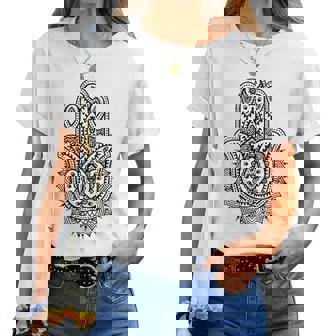 Hamsa Mano Mandala Yoga Fátima Mano Símbolo Boho Cuello Camiseta de mujer - Regaloses
