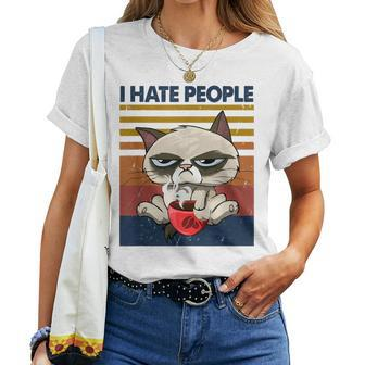 I Hate People Vintage T I Hate People Cat Coffee Women T-shirt - Monsterry