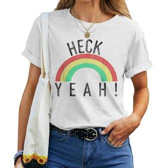 Heck Yeah Retro Style Rainbow Distressed Women T-shirt - Monsterry CA