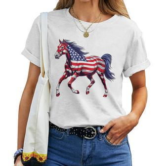 Horse American Flag 4Th Of July Day Horse For Girls Women T-shirt - Seseable