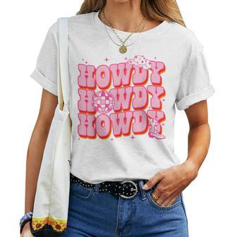 Howdy Southern Western Girl Country Rodeo Pink Cowgirl Disco Women T-shirt - Seseable
