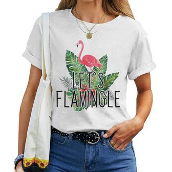 Let's Flamingle Hawaiian Tropical Floral Print Flamingo Women T-shirt - Monsterry AU