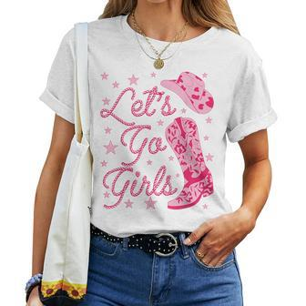 Let's Go Girls Groovy Country Cowgirl Hat Boots Bachelorette Women T-shirt - Monsterry