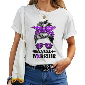 Lupus Warrior Messy Bun Wear Purple Lupus Awareness Women T-shirt - Monsterry