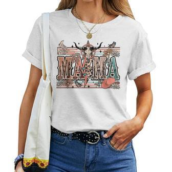 Mama Western Country Cow Skull Cowhide Mom Hippies Mama Women T-shirt | Mazezy