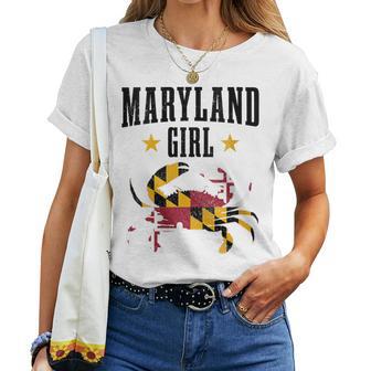 Maryland Girl Blue Crab Vintage Maryland Flag Pride Women T-shirt - Monsterry AU