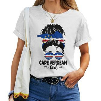 Messy Bun Cape Verdean Girl & Cape Verde Flag Glasses Bhm Women T-shirt - Monsterry CA