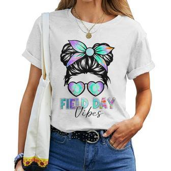 Messy Bun Field Day Vibes Tie Dye Last Day School Women T-shirt - Seseable