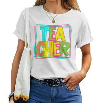 Neon Retro Teacher Cute Teacher Team New Teacher Back To Sch Women T-shirt - Monsterry