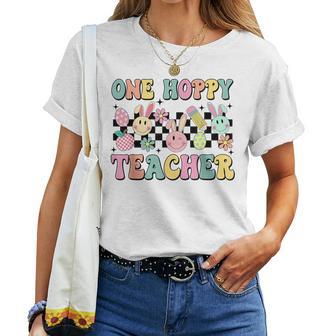 One Hoppy Teacher Bunny Easter Day Groovy Retro Boy Girl Women T-shirt - Monsterry CA