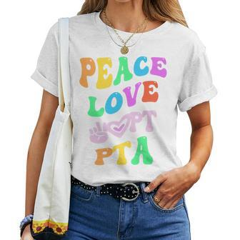 Peace Love Pta Retro Parent Teacher Association Groovy Back Women T-shirt - Monsterry UK