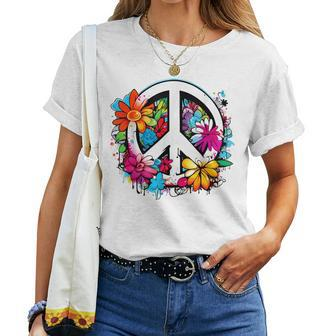 Peace Symbol Zeichen Blumen Frieden Flower Power Peace Sign T-shirt Frauen - Seseable